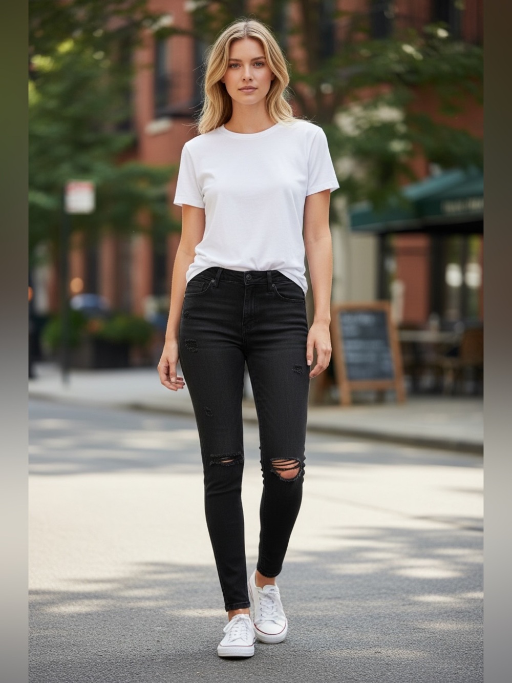 7 For All Mankind Black Distressed Skinny Jeans